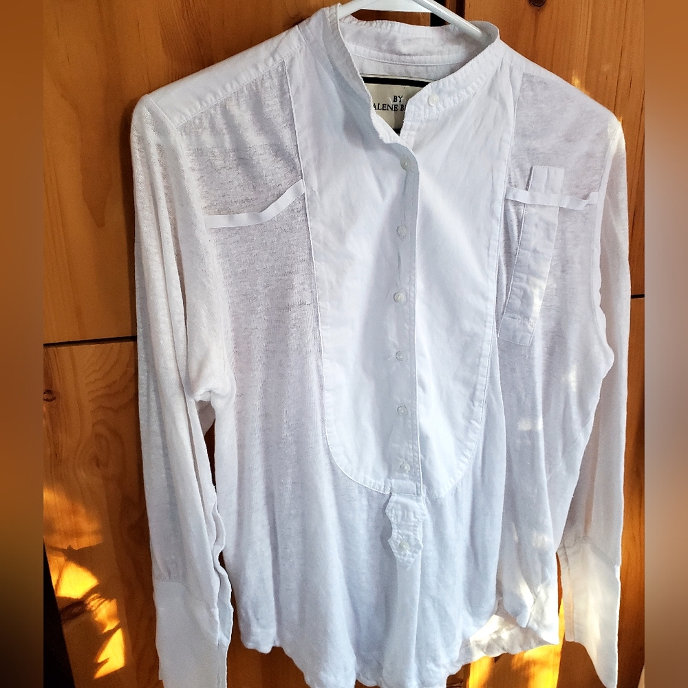 Malene Birger Women's White Linen Bib Front Blouse Size Small
